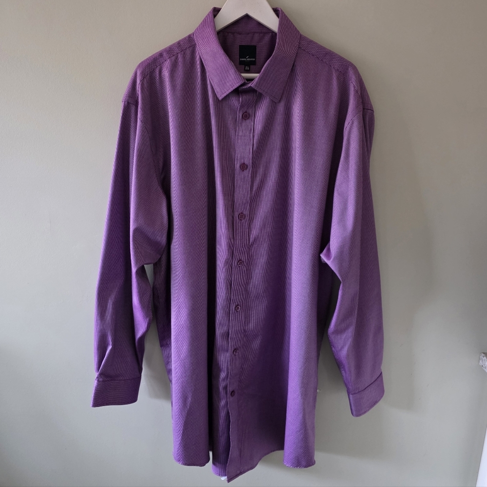 NWOT Daniel Hechter Paris 18.5 Modern Retro Preppy Purple Pin Check Dress Shirt